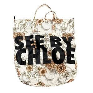 See By Chloé Floral Logo Canvas Tote Bag